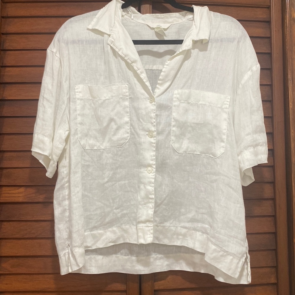 h&m linen button down short sleeve